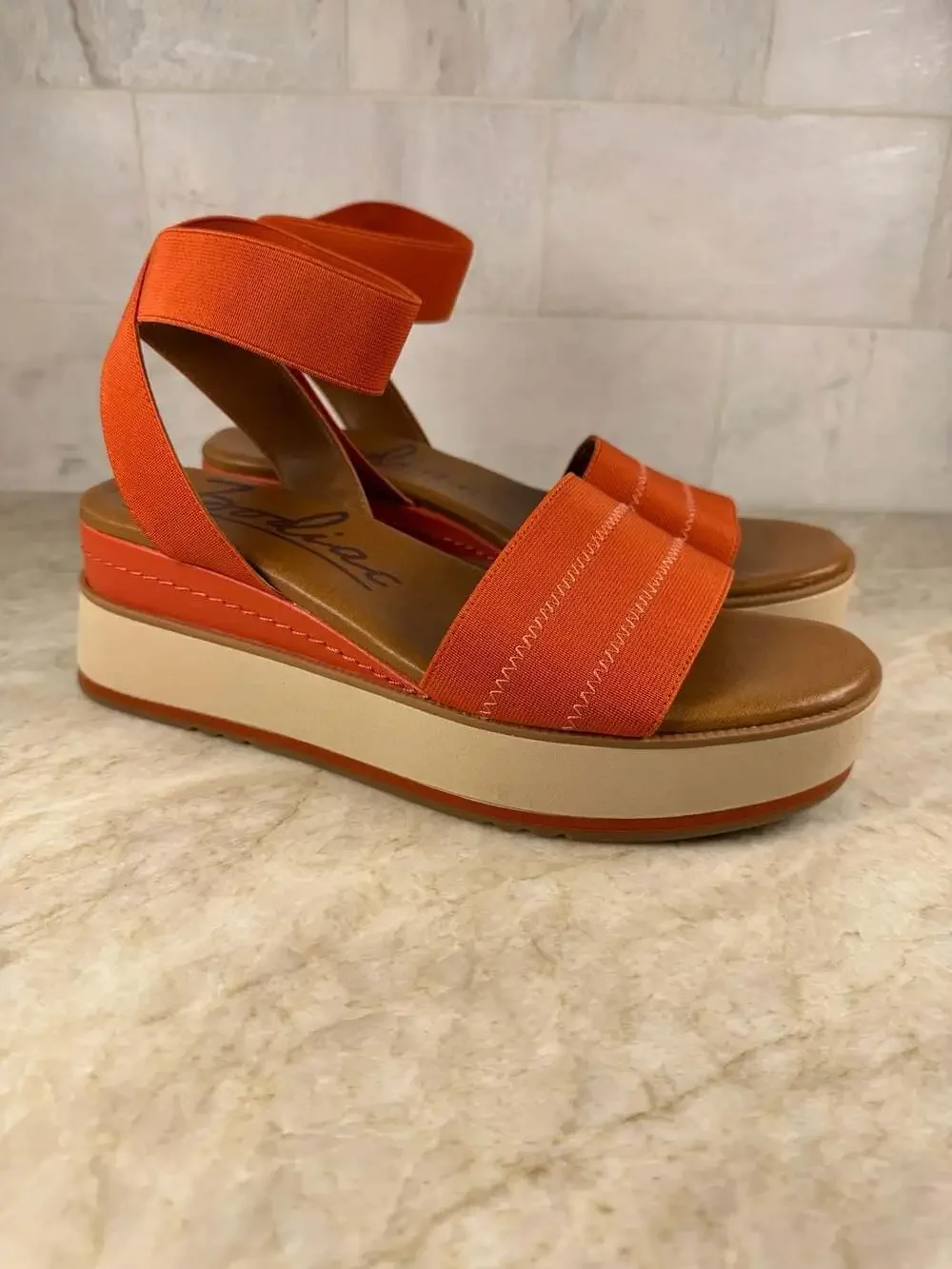 Zodiac Bailee Orange Platform Wedge Ankle Strap Sandals Womens 9M
